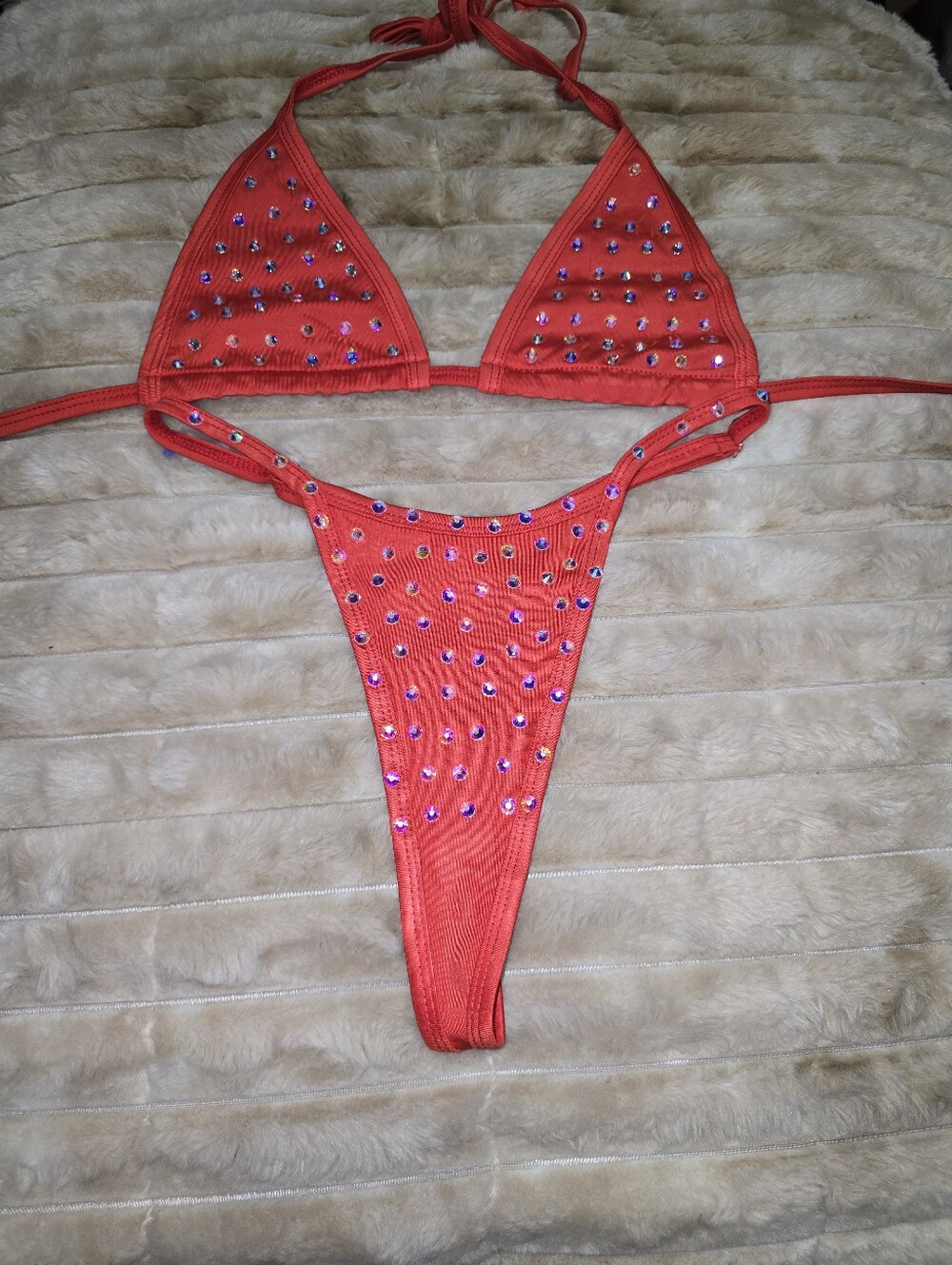 Red Rhinestone Triangle Bikini Set - Picture 6 of 7